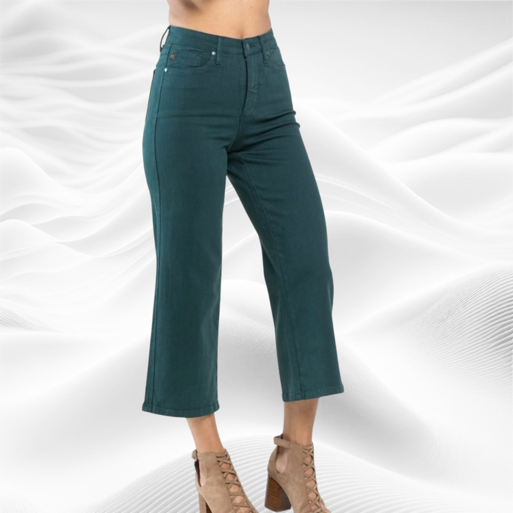NWT Judy Blue Wide Leg Pants Women's 31 Teal Garment Dye‎ Cropped 32X24